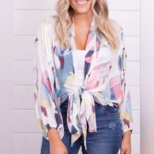 Lovestitch Summer Wrap Blouse Long Sleeve Relaxed Fit Lightweight Rayon